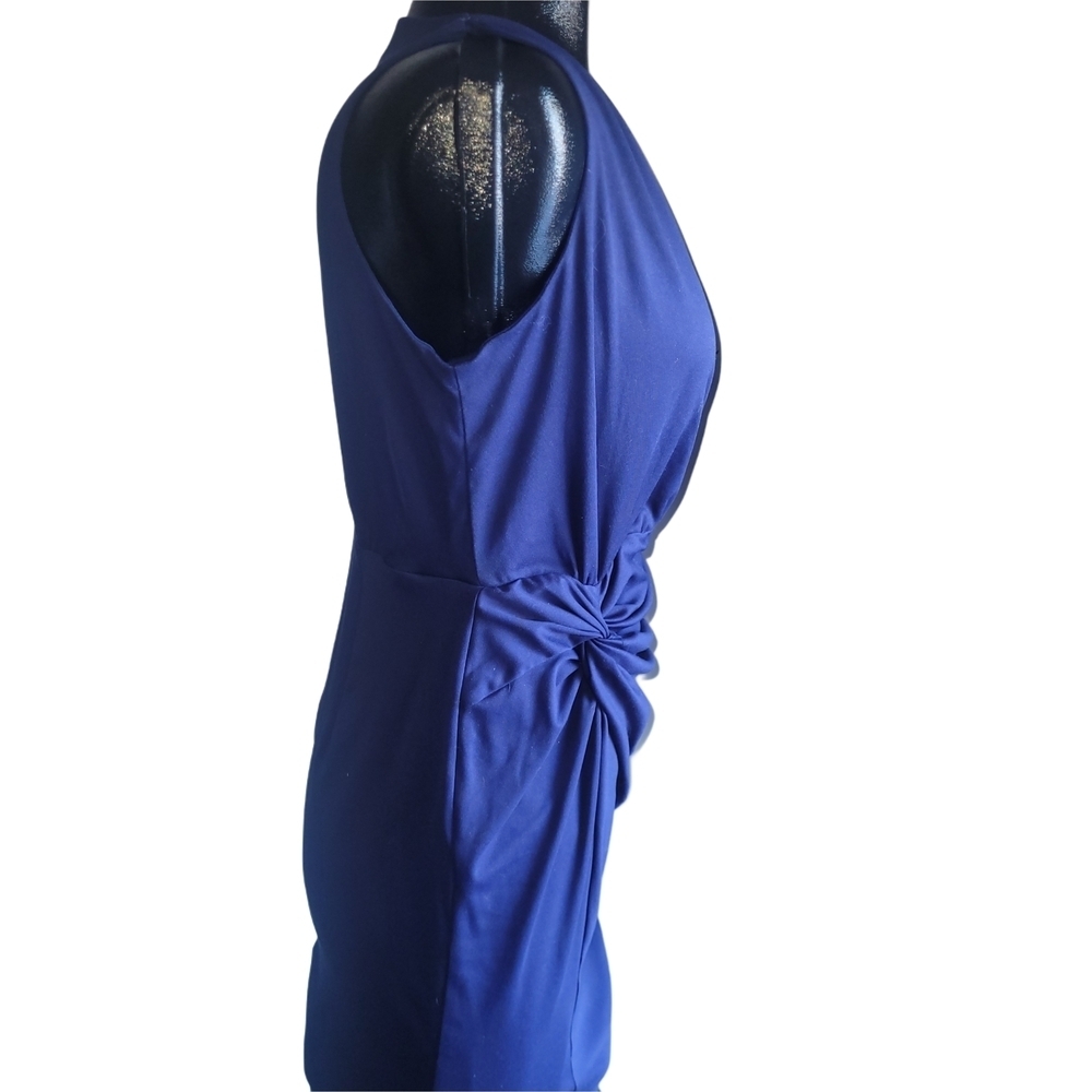 Grace Karin Blue Sleeveless Faux Wrap Midi Sheath Dress Size M - Picture 4 of 7